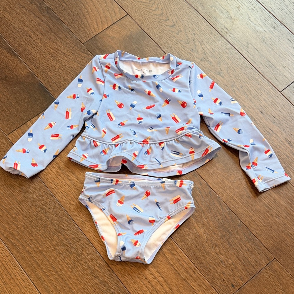 Janie and Jack Girls Swim Set - Blue Ice Cream Print 2T C17-012